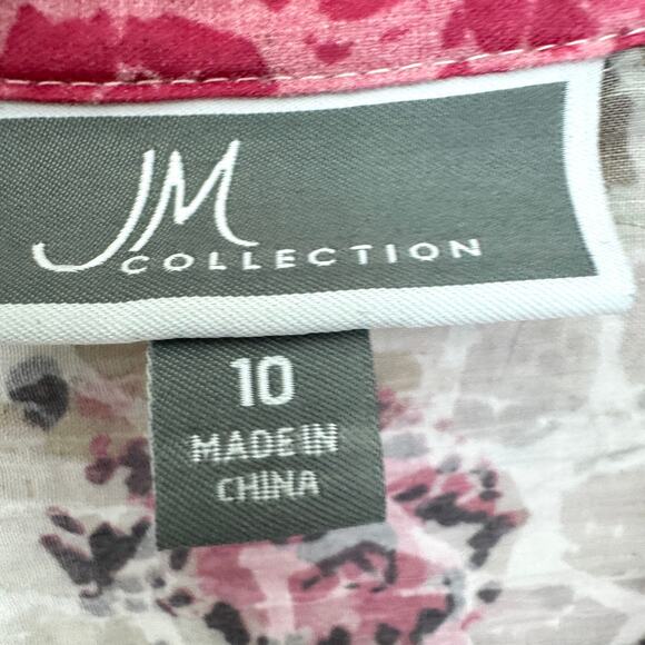 JM Collection Womens Button Blouse Top Size 10 Floral Sequin Flowy Feminine Pink - Picture 2 of 8